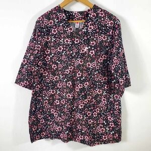 NWOT-Find You Medical Prestige nurse Flowers top blouse white short sleeve